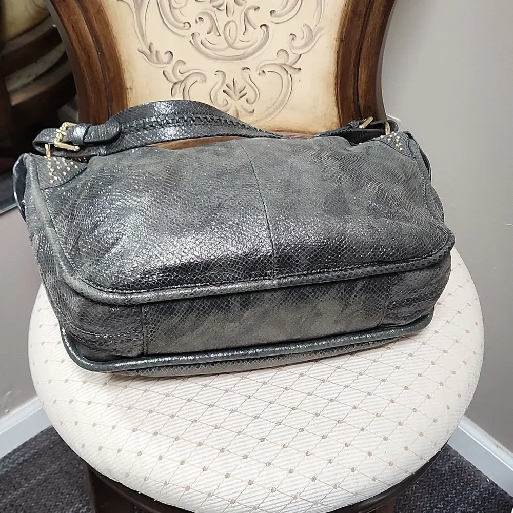 GUC Metallic Faux Snake Silver Gray OrYany LG Hobo Bag